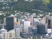 Photo shows an expanse of tall buildings in Wellington's business area. 